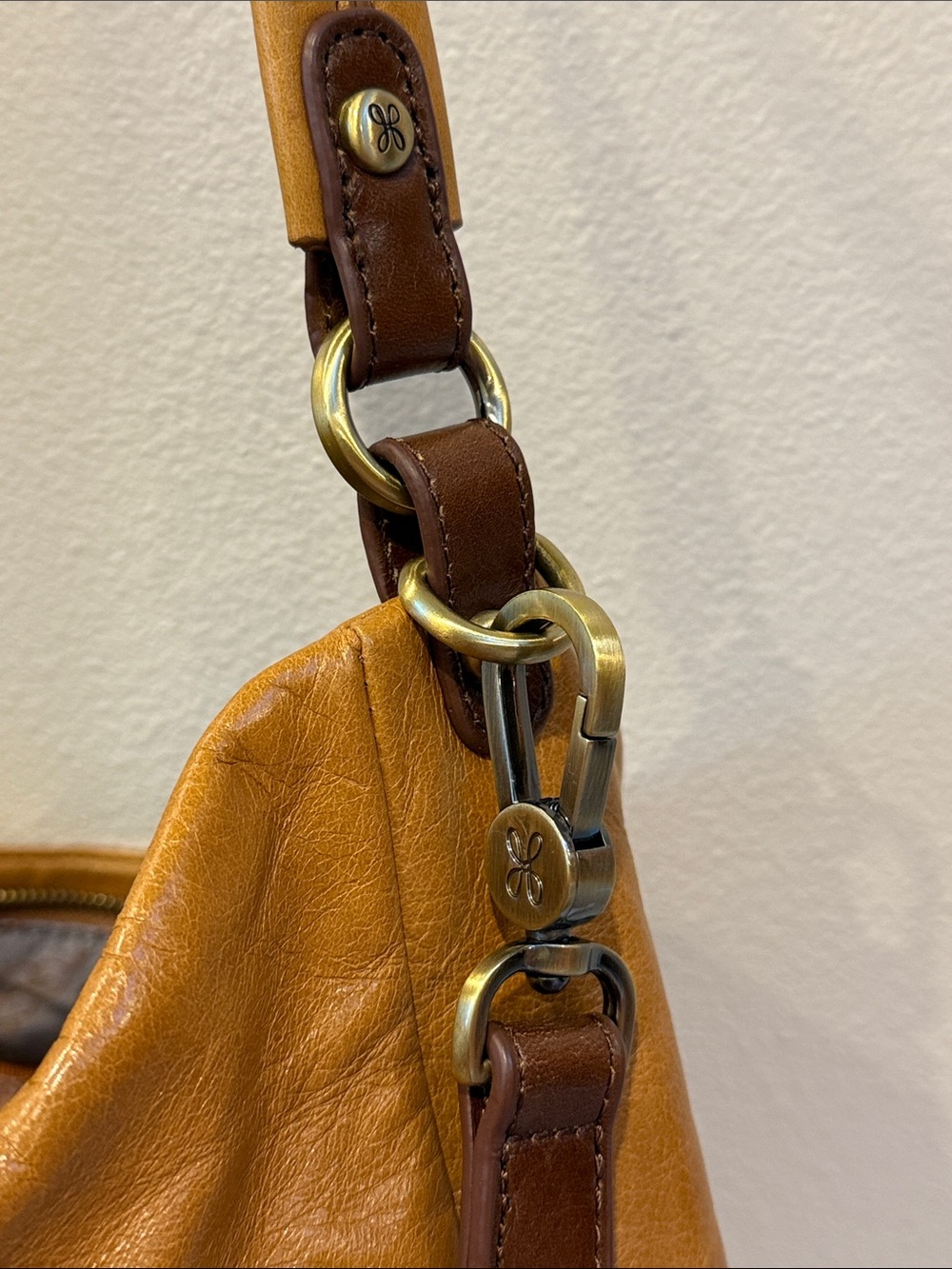 Leather Hobo Convertible CrossbodyBag in Caramel Brown - Picture 6 of 12